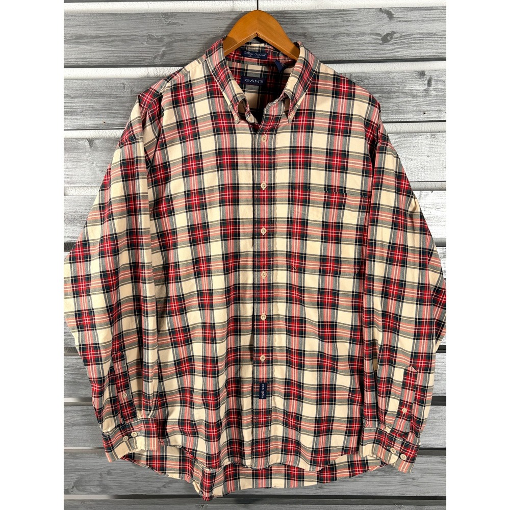 Vintage 90s Gant College Oxford Mens XL Red Plaid Button Down Shirt Preppy